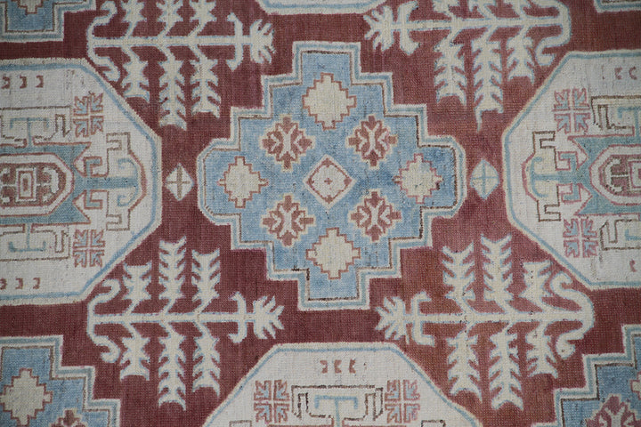 7'x10' Ariana Burgundy Geometric Kazak Design Hazara Rug Collection