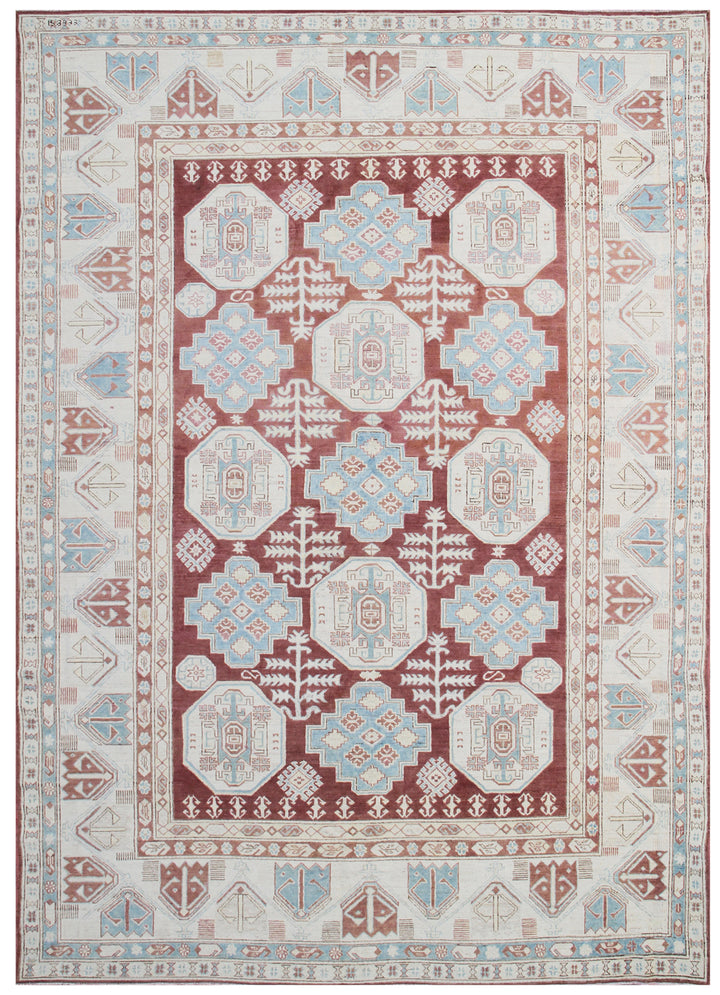 7'x10' Ariana Burgundy Geometric Kazak Design Hazara Rug Collection