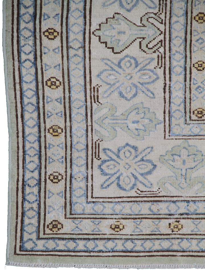 9'x7' Hand-Knotted Kazak Design Blue and Green Ariana Hazara Rug Collection