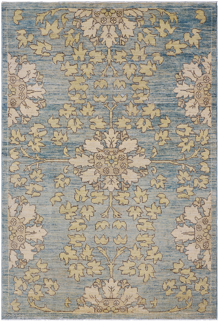 3'x5'Ariana Floral Transitional Blue Cream Beige Hand Knotted Small Rug