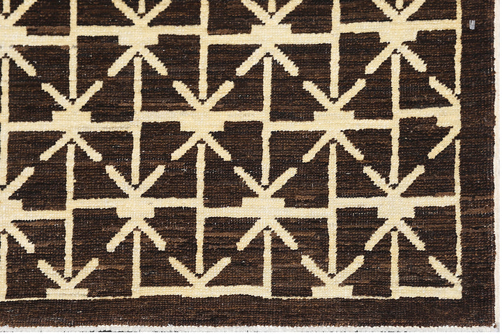 3'x10 'Brown Geometric Ariana Hand Knotted Wool Modern Runner Rug