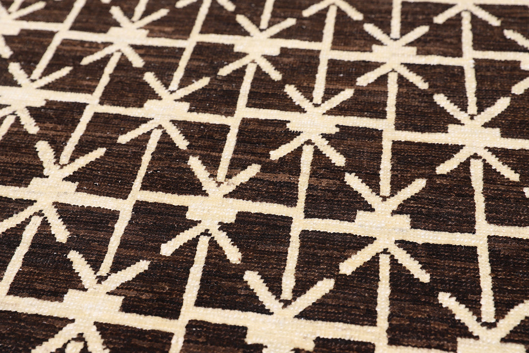 3'x10 'Brown Geometric Ariana Hand Knotted Wool Modern Runner Rug