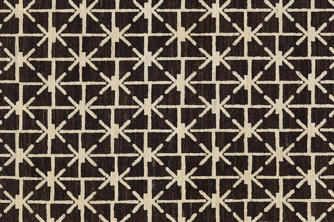 3'x10 'Brown Geometric Ariana Hand Knotted Wool Modern Runner Rug