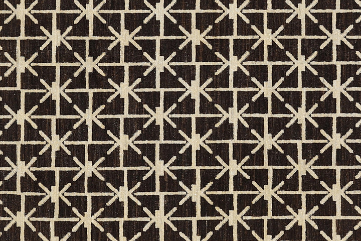 3'x10 'Brown Geometric Ariana Hand Knotted Wool Modern Runner Rug