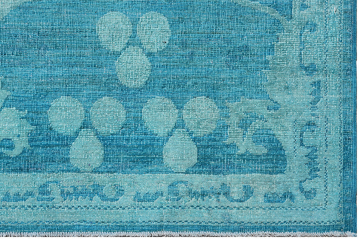 9'x9' Square Large Blue Ottoman Design Wool and Silk Ariana Overdyed Rug