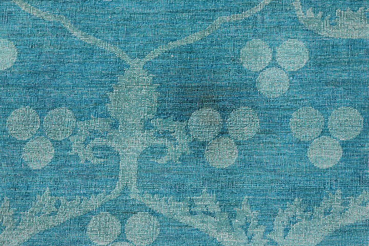 9'x9' Square Large Blue Ottoman Design Wool and Silk Ariana Overdyed Rug