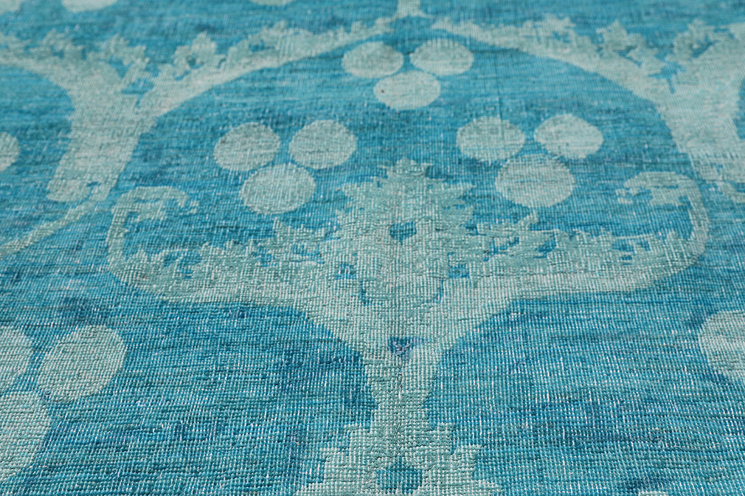 9'x9' Square Large Blue Ottoman Design Wool and Silk Ariana Overdyed Rug