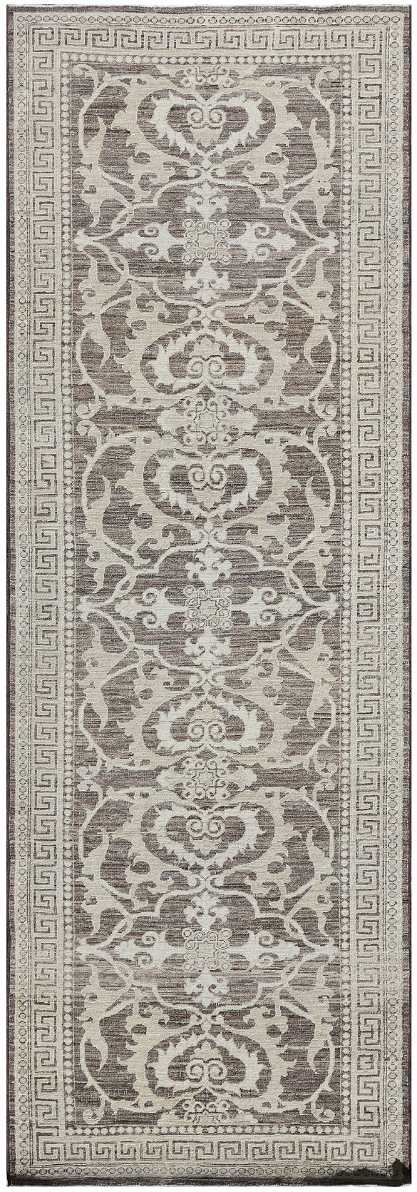 3'x9' Grey Brown Ariana Transitional Hand Knotted Wool Runner Rug