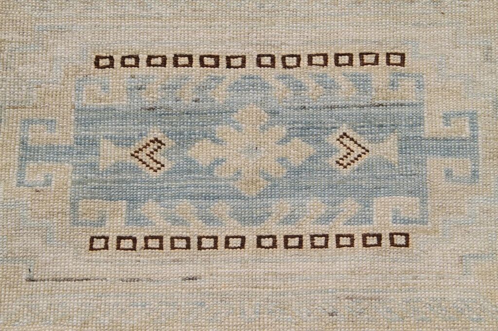 7'x10' Kazak Geometric Design Soft Muted Colors Hand-Knotted Ariana Hazara Area Rug