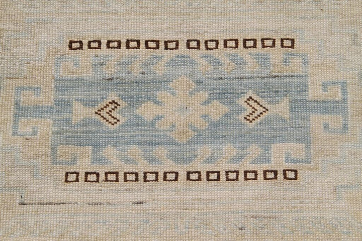 7'x10' Kazak Geometric Design Soft Muted Colors Hand-Knotted Ariana Hazara Area Rug