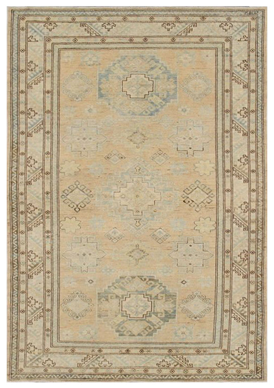 6'x8' Ariana Caucasian Design Geometric Taupe Beige Brown Medium Size Rug