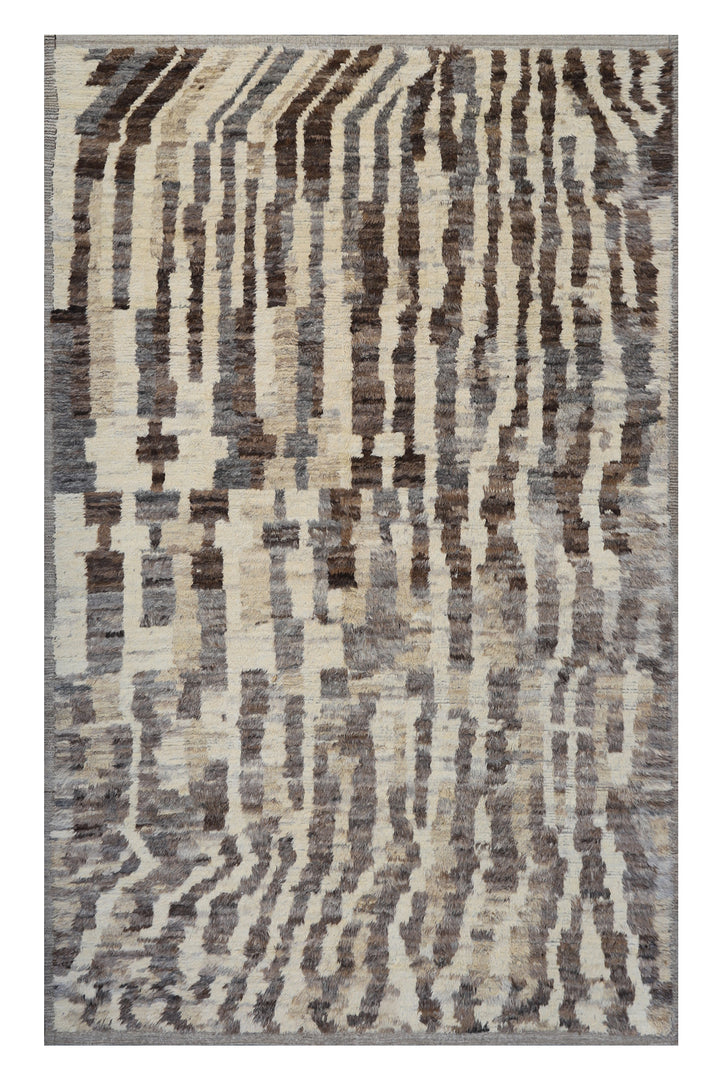 7'x10' Grey Brown White Abstract Animal Pattern Moroccan Style Shaggy Ariana Barchi Rug