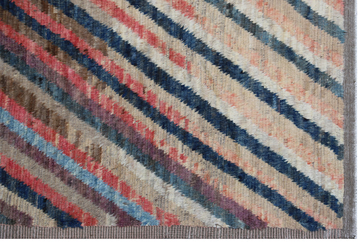 6'x9' Cream Navy Red Diagonal Striped Ariana Wool Area Barchi Rug