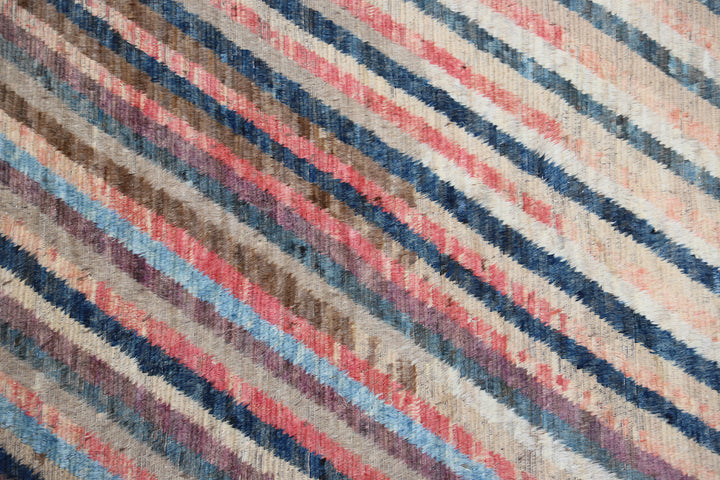 6'x9' Cream Navy Red Diagonal Striped Ariana Wool Area Barchi Rug