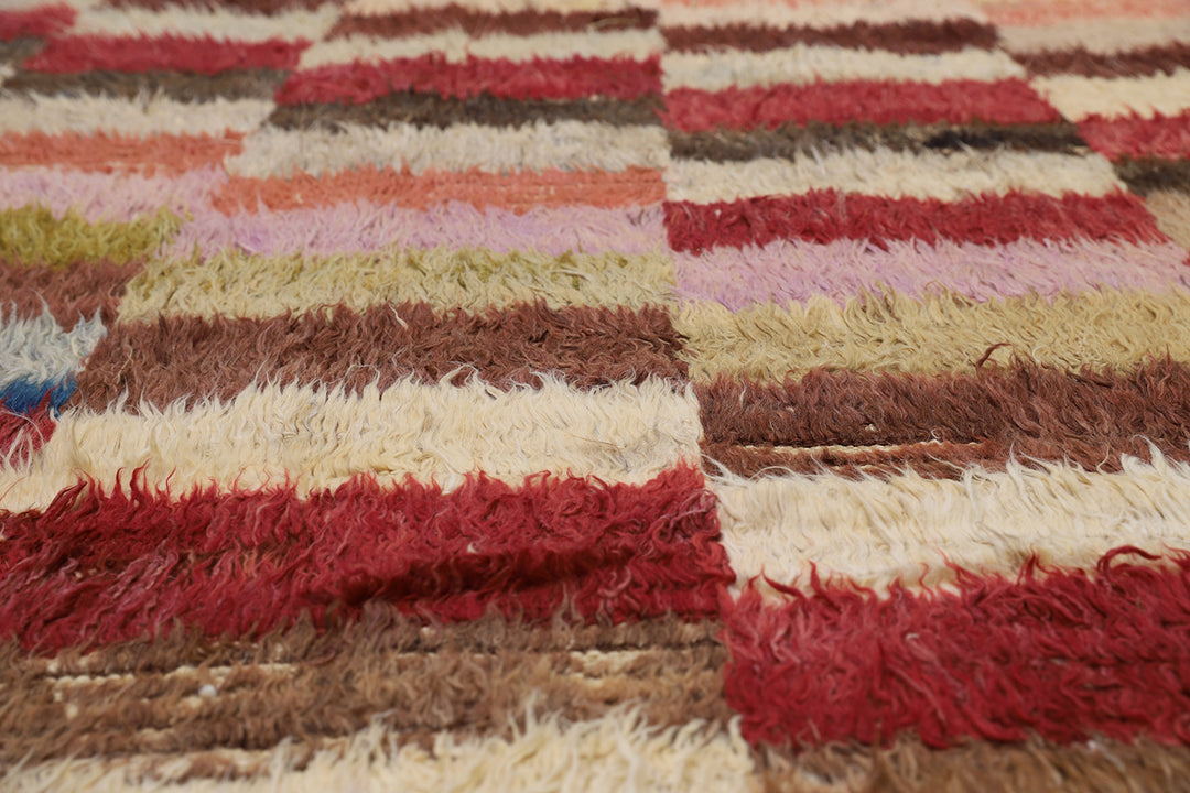 8'x11' Colorful Geometric Checkered Pattern Hand Knotted Shaggy Long Pile Ariana Barchi Rug