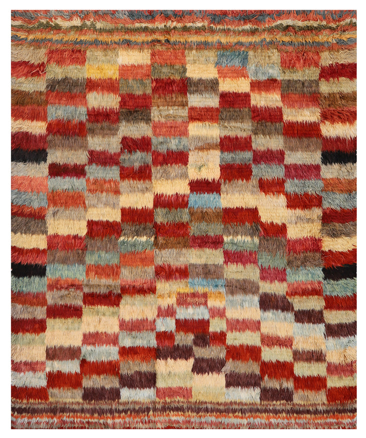 8'X10' Ariana Moroccan Geometric Checkered Multi Color Shaggy Barchi Rug