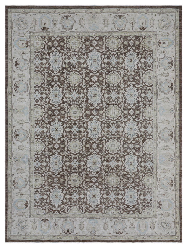 9'x11' Wool Luxury Rug | Ariana Agra Design Traditional Brown Blue Cream Rug