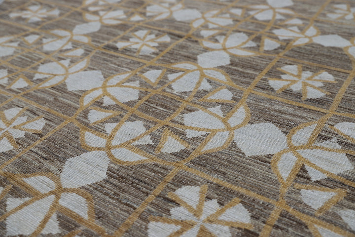 9'x12' Luxury Rug | Ariana Modern Geometric Brown Ivory Gold Rug