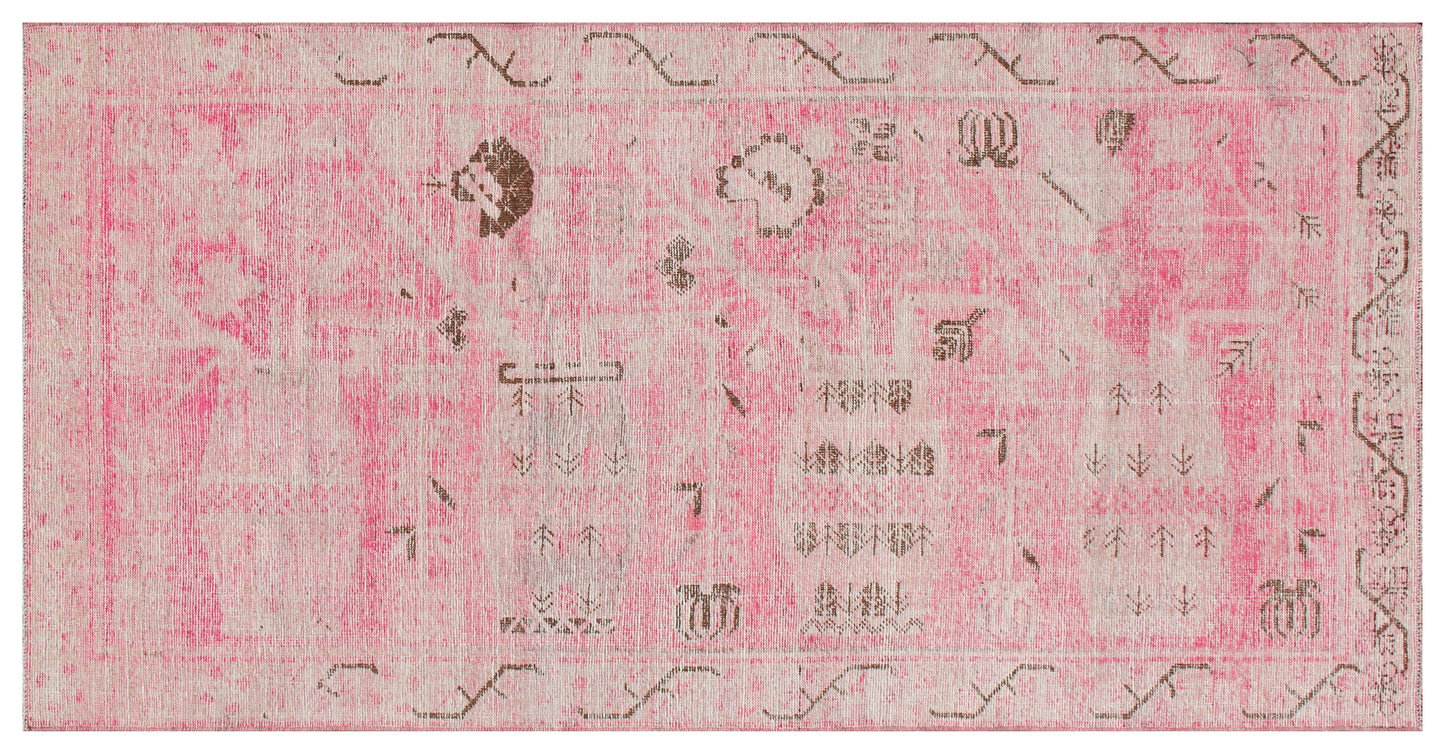 9'x4' Antique Samarkand Pink Beige Brown Rug