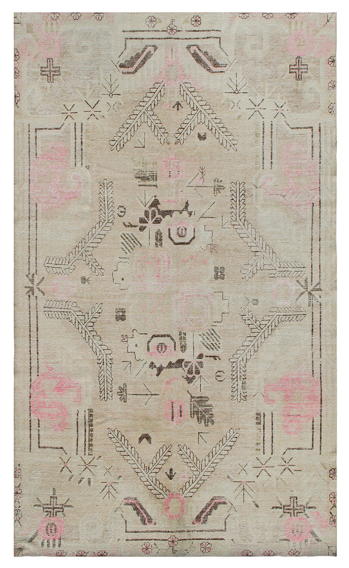 9'x6' Antique Samarkand Pastel Pink Brown Rug