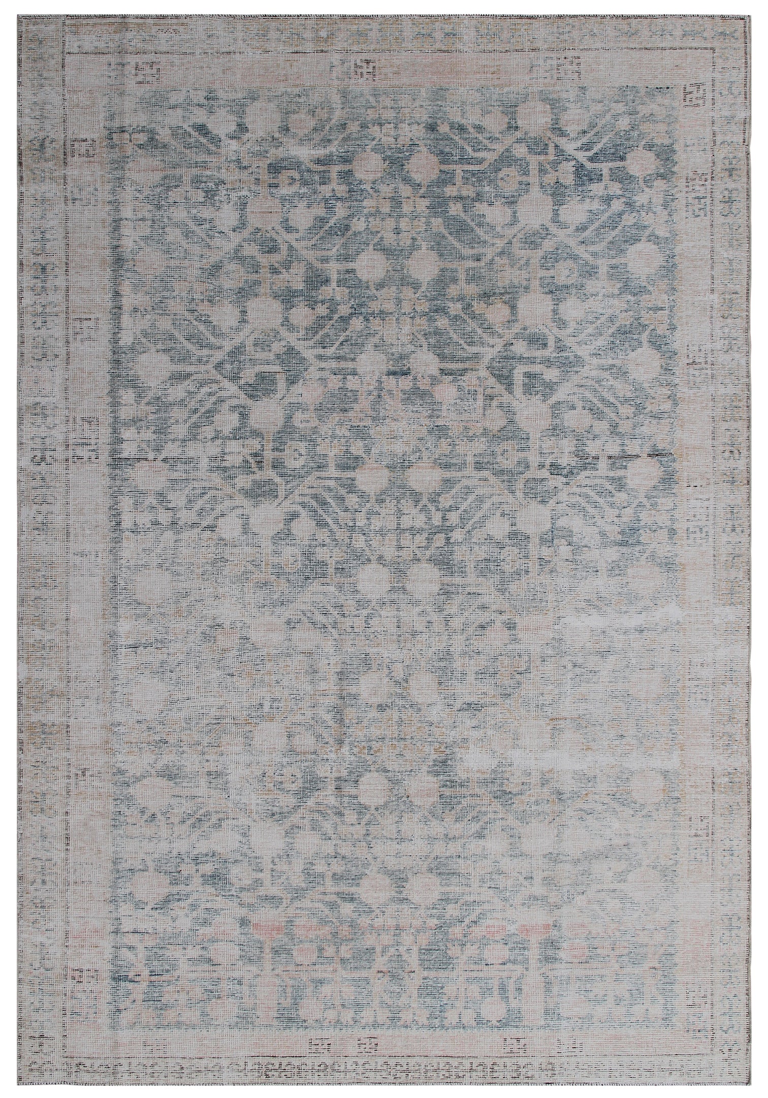 8'x5' Antique Samarkand Blue Cream Border Rug – Ariana Rugs