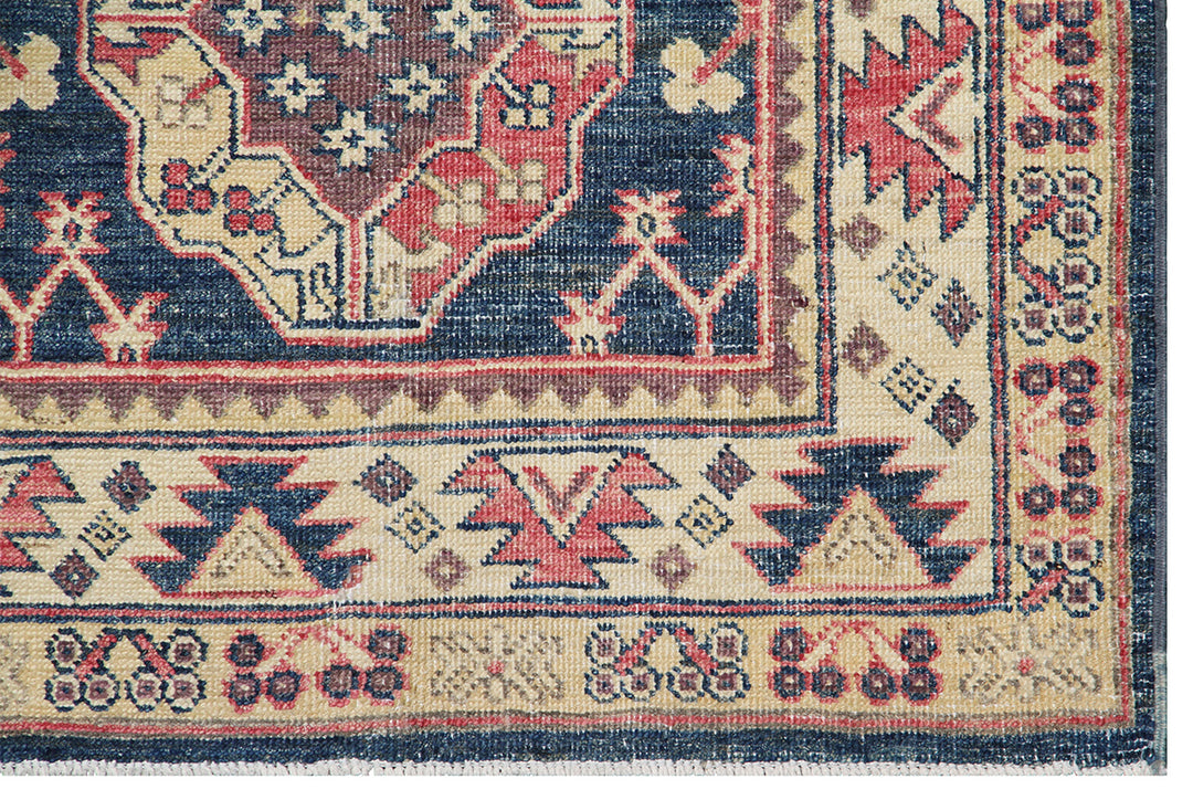 4'x6' Ariana Kazak Traditional Design Navy Pink Ivory Hand Knotted Rug