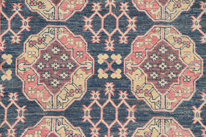 4'x6' Ariana Kazak Traditional Design Navy Pink Ivory Hand Knotted Rug