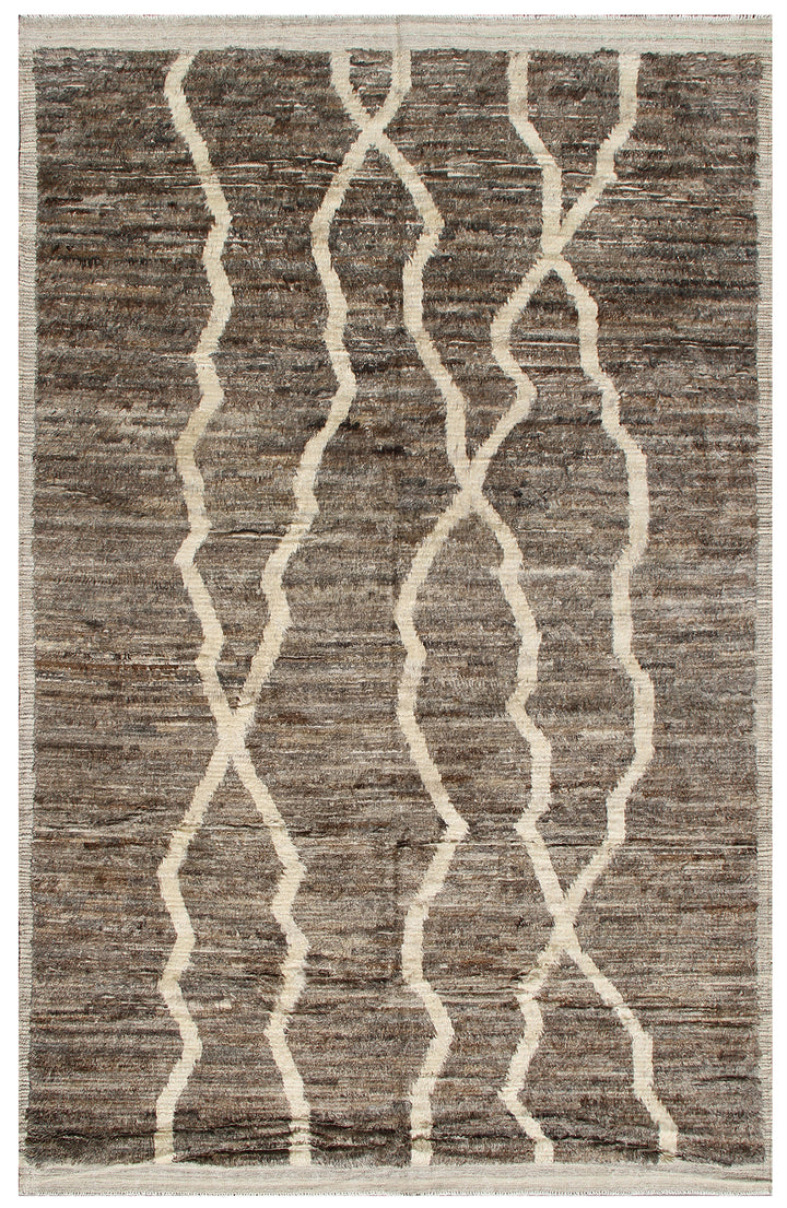 7'x10' Ariana Contemporary Moroccan Style Shaggy Brown and Beige Barchi Rug