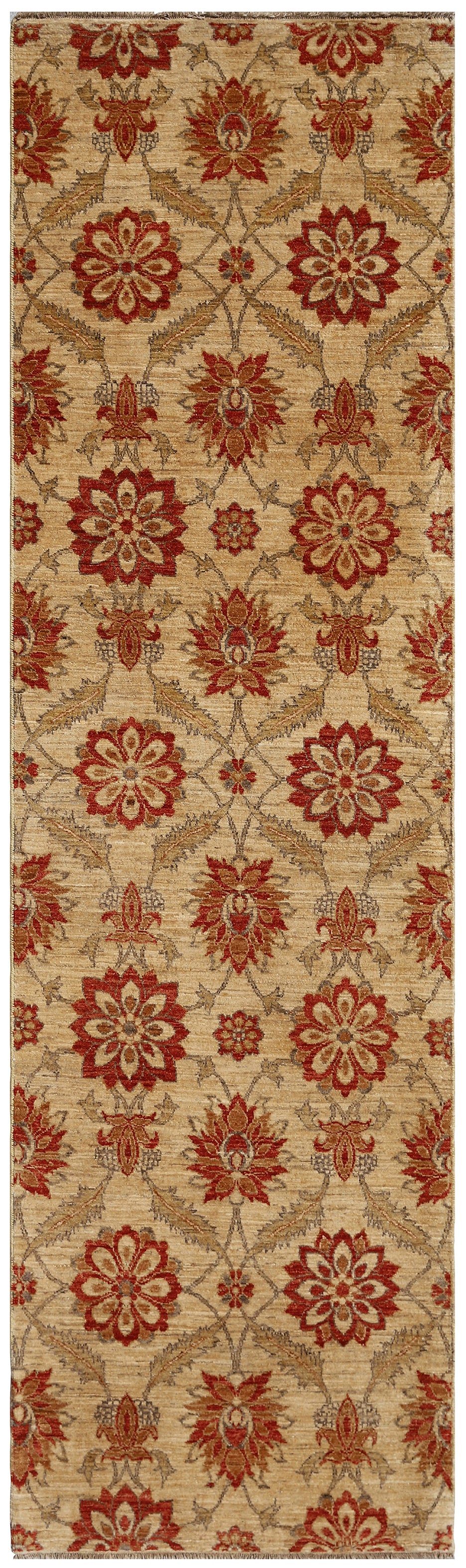 3'x9' Beige And Red Contemporary Persian Farahan Design Ariana Traditional Rug