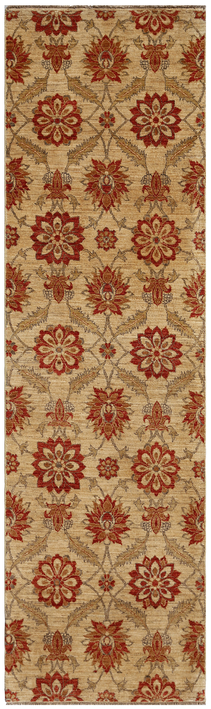 3'x9' Beige And Red Contemporary Persian Farahan Design Ariana Traditional Rug