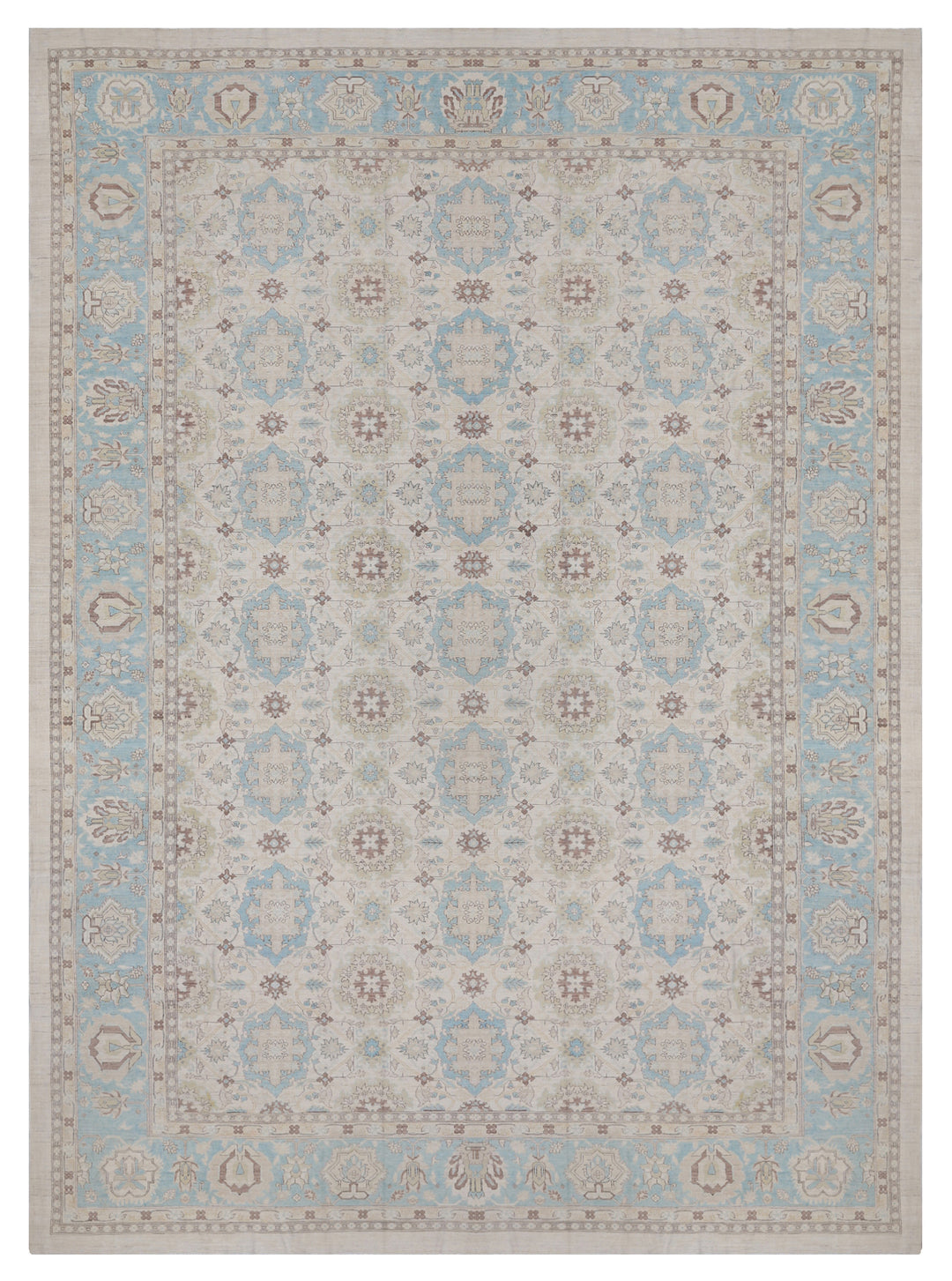 13'x19' Ivory Soft Blue Fine Agra Design Ariana Traditional Rug