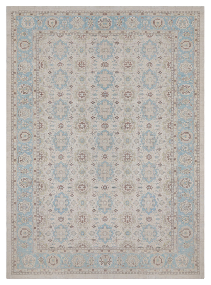 13'x19' Ivory Soft Blue Fine Agra Design Ariana Traditional Rug
