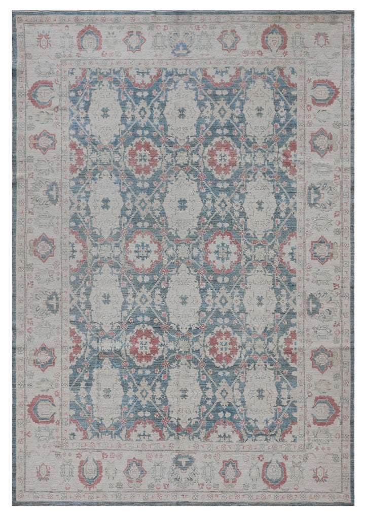 8'x10' Teal and Rust Agra Design Hand-Knotted Ariana Traditional Area Rug