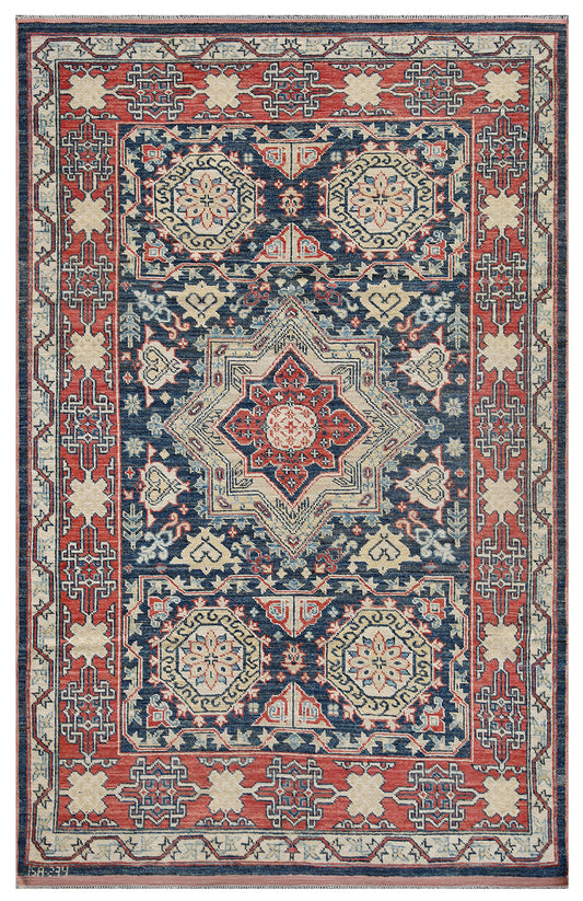 4'x6 'Navy Red Geometric Design Turkish Ariana Traditional Rug