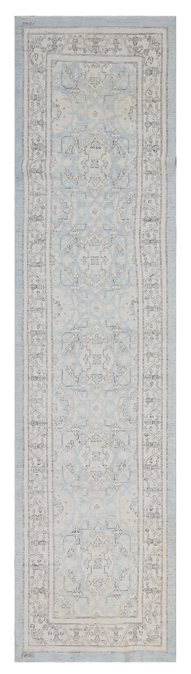 3'x10' Ariana Traditional Agra Geometric Soft Blue Ivory Runner Wool Rug