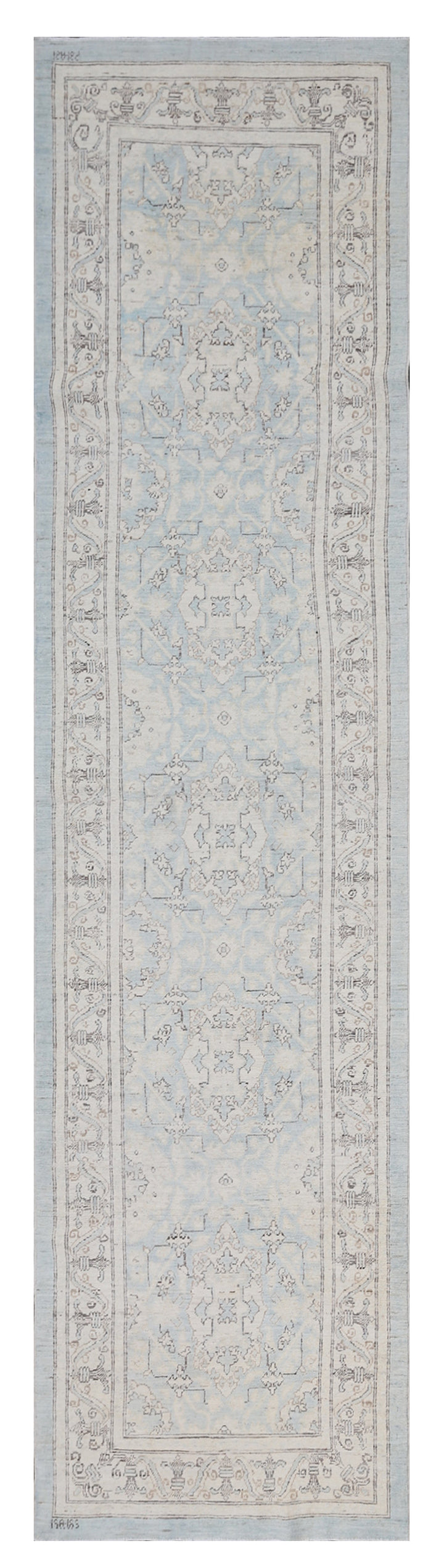 3'x10' Ariana Traditional Agra Geometric Soft Blue Ivory Runner Wool Rug