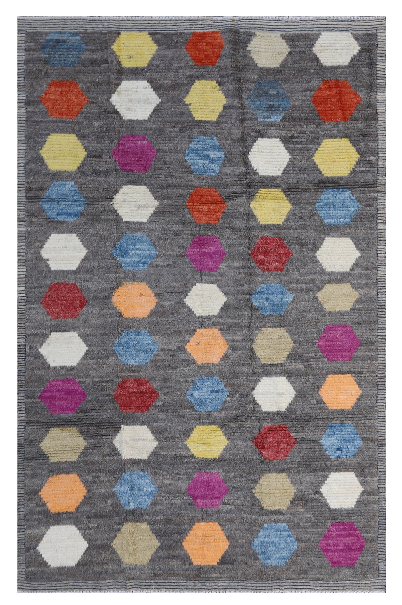 7'x9' Hand Knotted Moroccan Geometric Hexagon Pattern Long Pile Ariana Barchi Wool Area Rug
