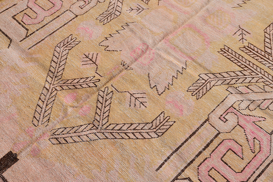 5'x8' Soft Gold and Pink Vintage Samarkand Yarkand Rug