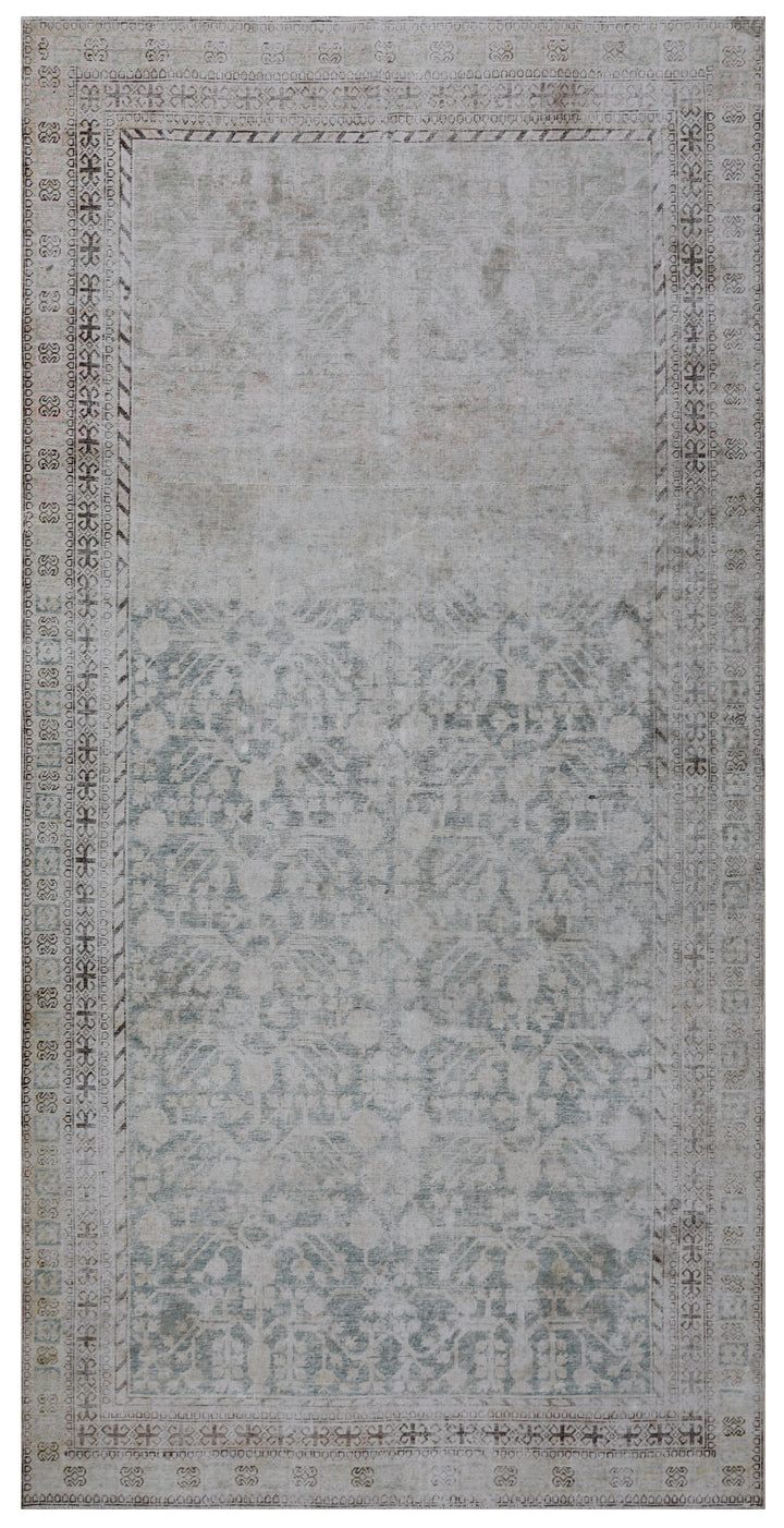 6'x11' Antique Samarkand Blue Cream Brown Rug