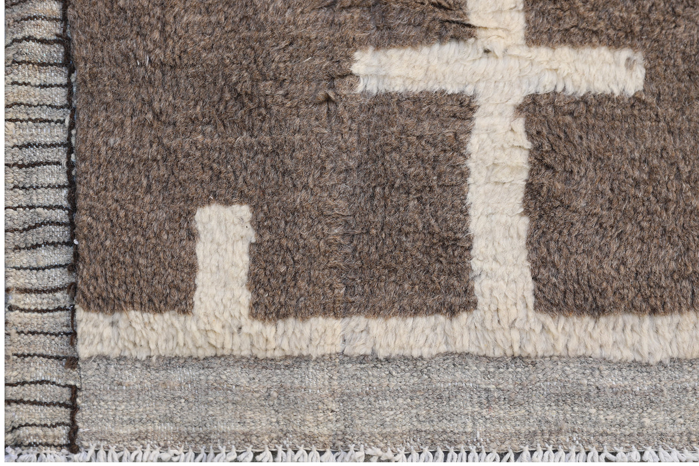 12'x16' Ariana Moroccan Style Brown and White Geometric Soft Shaggy Barchi Area Rug