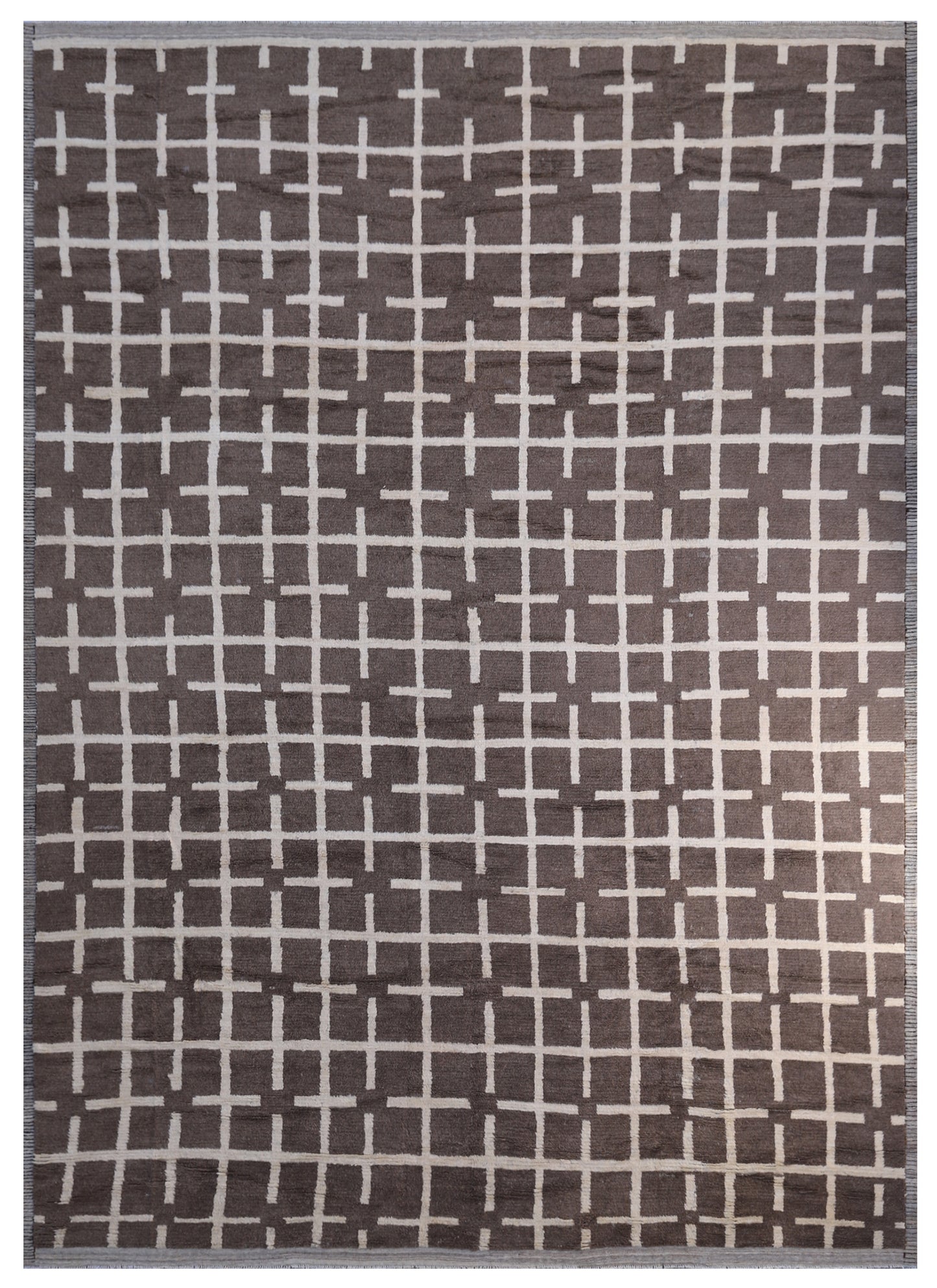 12'x16' Ariana Moroccan Style Brown and White Geometric Soft Shaggy Barchi Area Rug