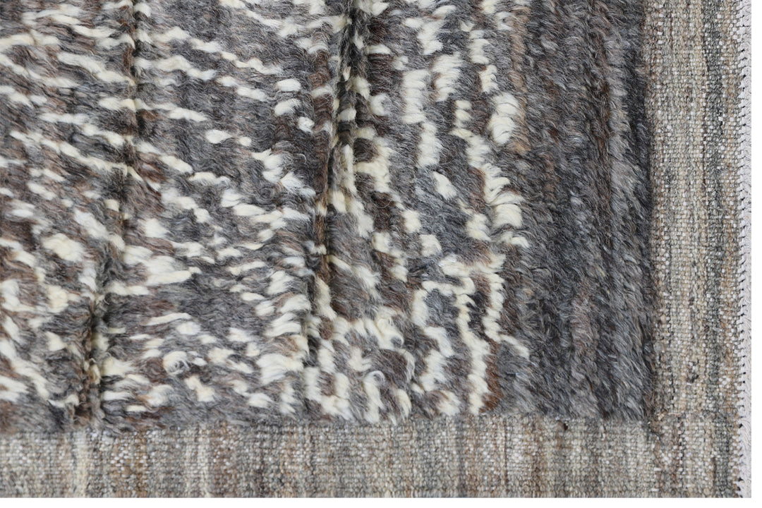 9'x13' Ariana Moroccan Grey and White Soft Shaggy Barchi Wool Area Rug