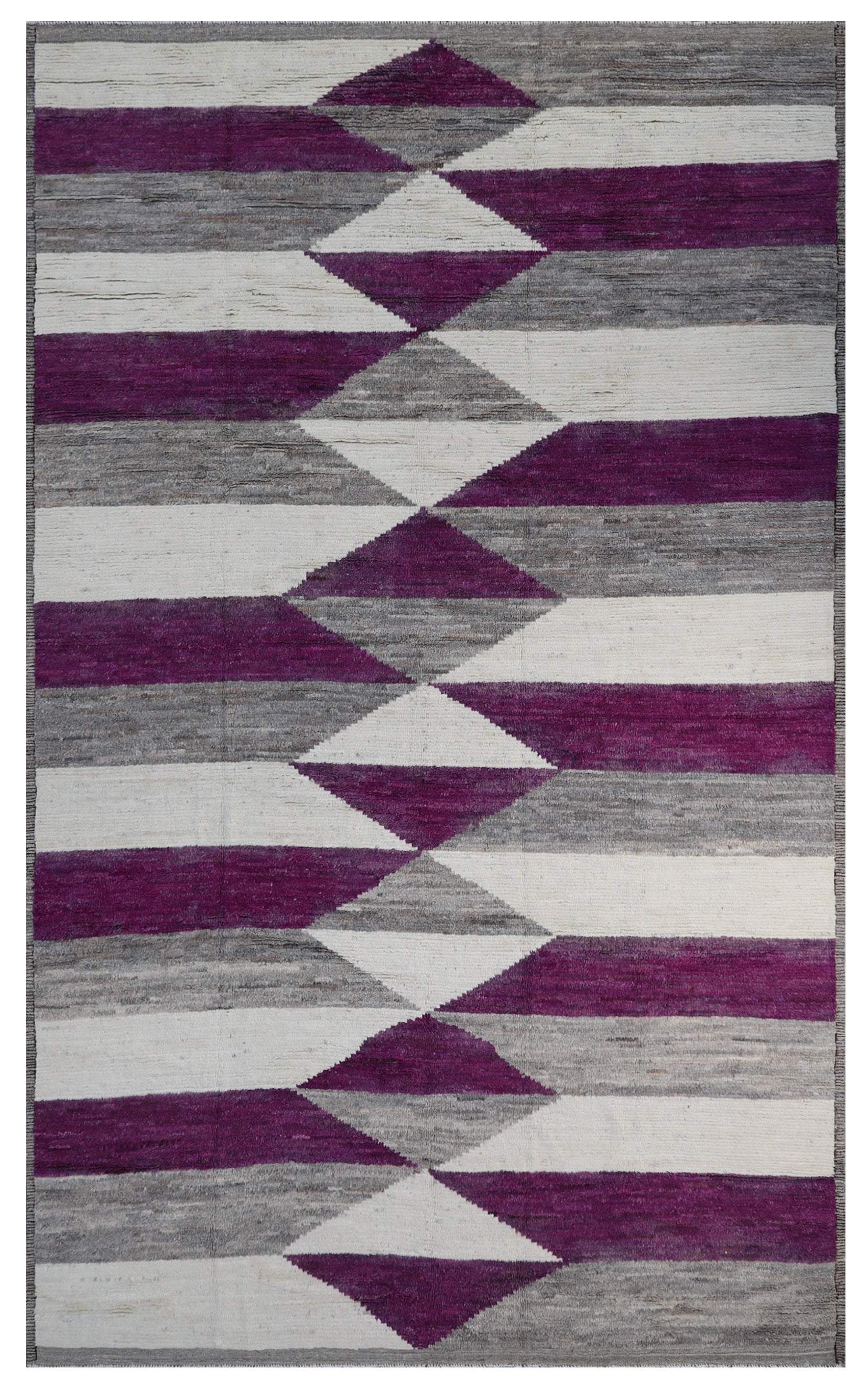 This is a 9'x14' purple gray and white geometric area rug.