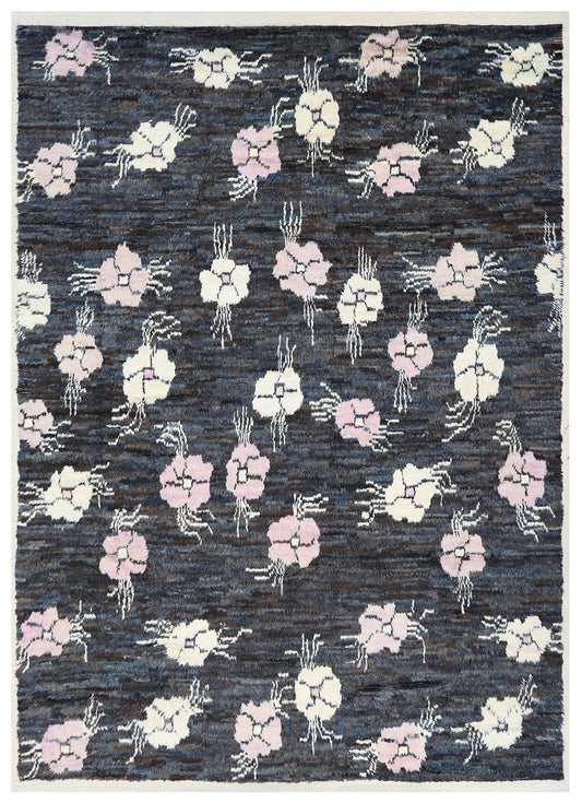 8x11 Floral Ariana Moroccan style Dark Navy and Pink Floral Barchi Rug
