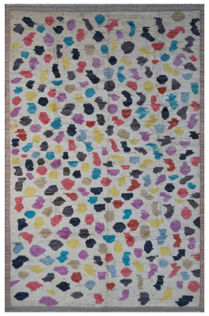 6'x9' Multi-Color Geometric Long Shaggy Pile Ariana Barchi Wool Rug