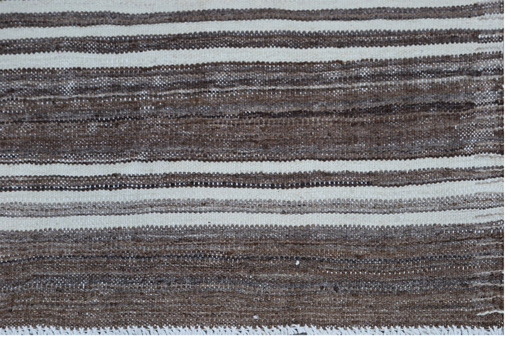 6'x9' Brown and Cream Stripe Ariana Kilim Rug