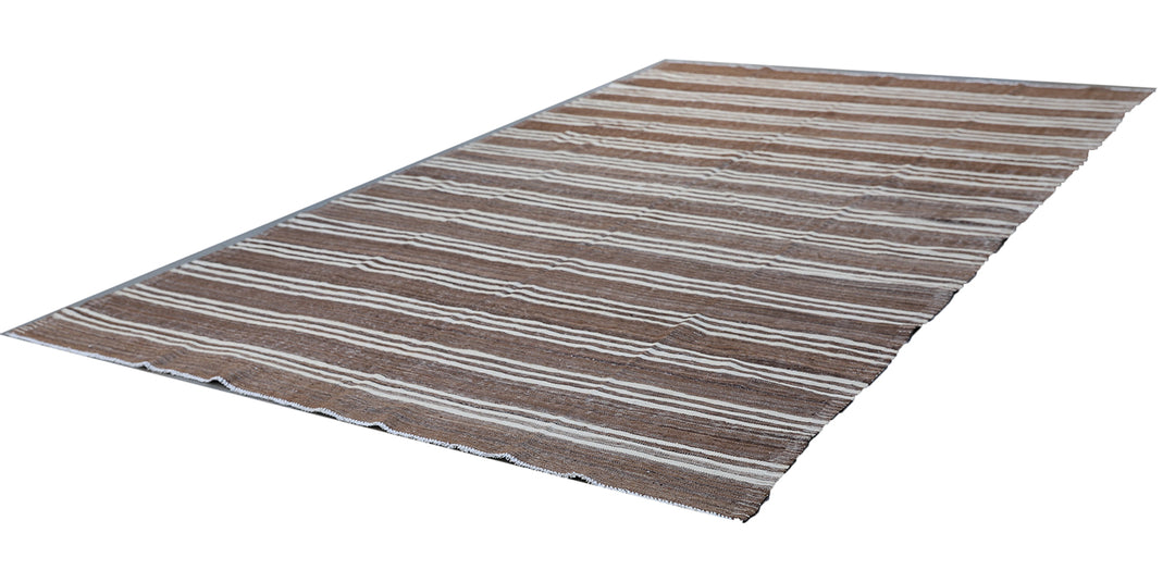 6'x9' Brown and Cream Stripe Ariana Kilim Rug