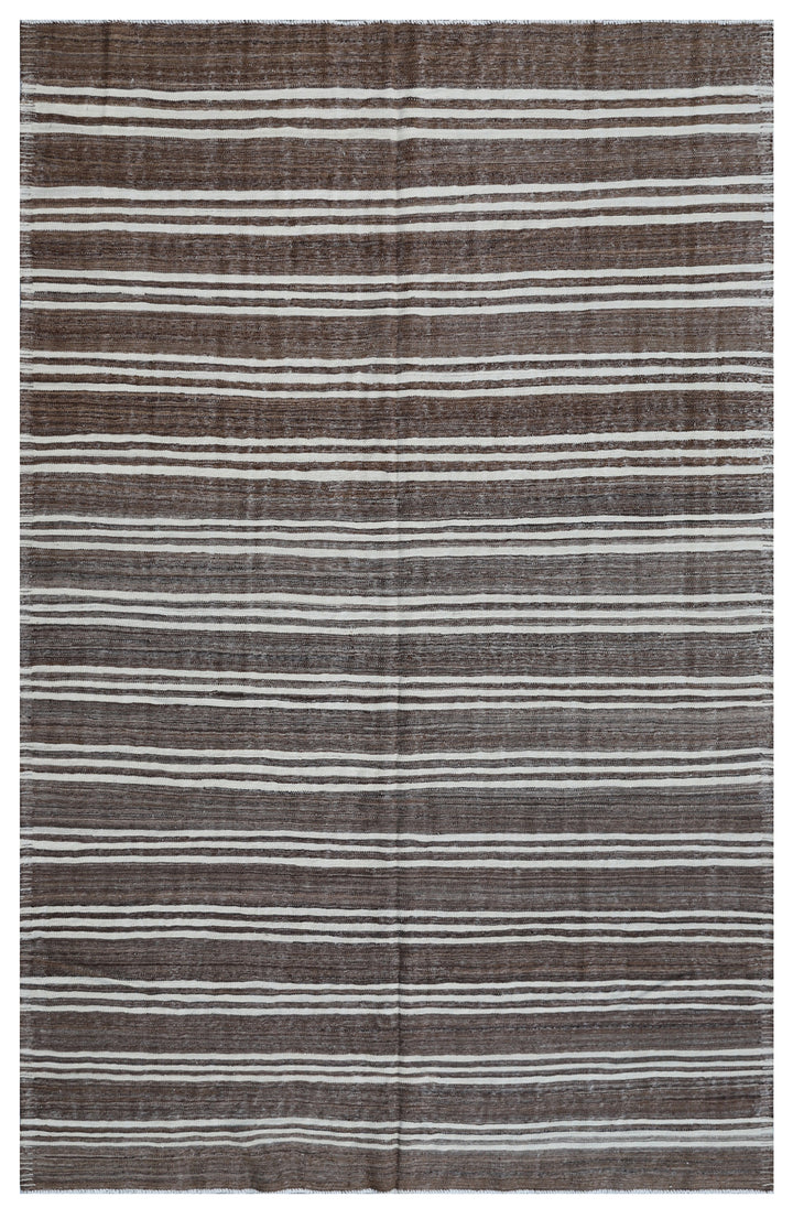 6'x9' Brown and Cream Stripe Ariana Kilim Rug