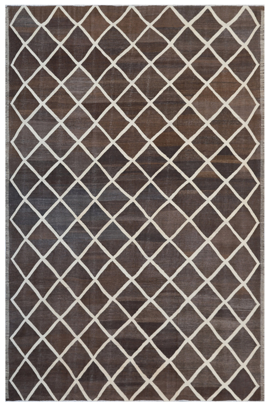 10'x14' Large Brown and Ivory Ariana Hand Knotted Wool Kilim Rug