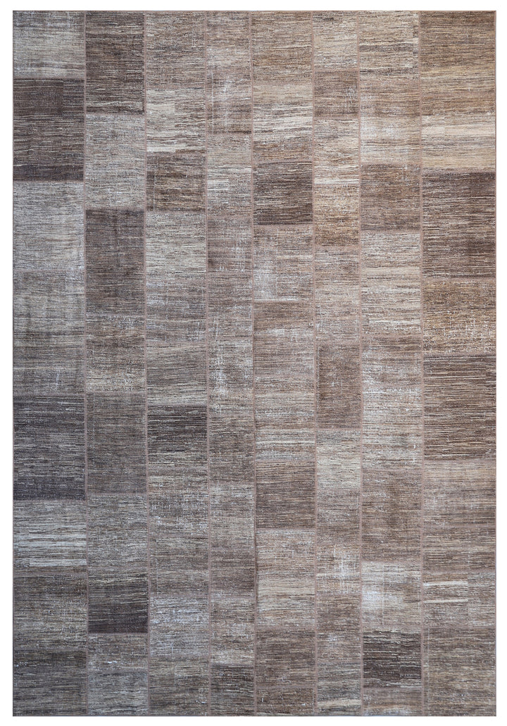 10'x14' Brown Patchwork Overdyed Wool Area Rug